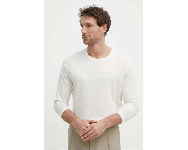 Pepe Jeans tricou din bumbac Eggo barbati, culoarea bej, cu imprimeu