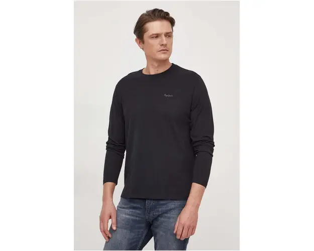 Pepe Jeans longsleeve din bumbac culoarea negru, neted