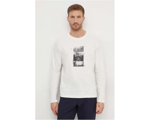 Pepe Jeans longsleeve din bumbac CHARLIE culoarea bej, cu imprimeu