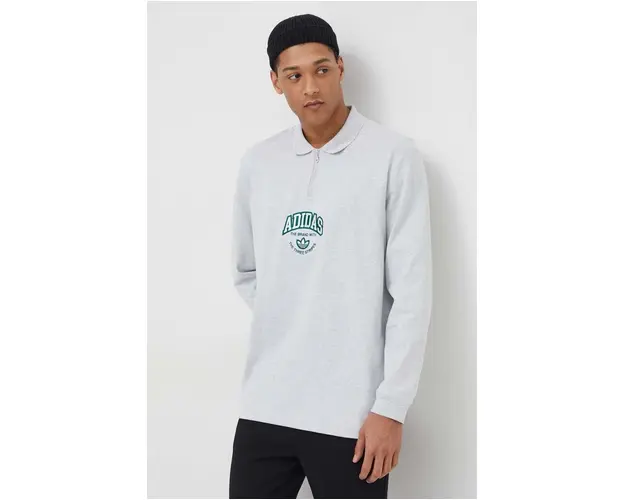 adidas Originals hanorac de bumbac barbati, culoarea gri, cu imprimeu IS0241