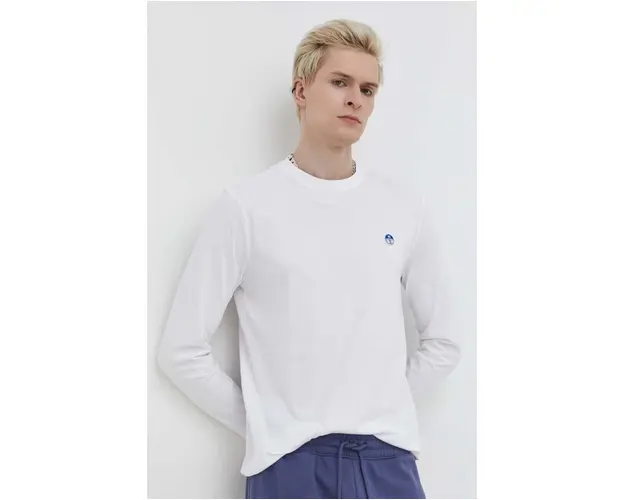 North Sails longsleeve din bumbac culoarea alb, neted