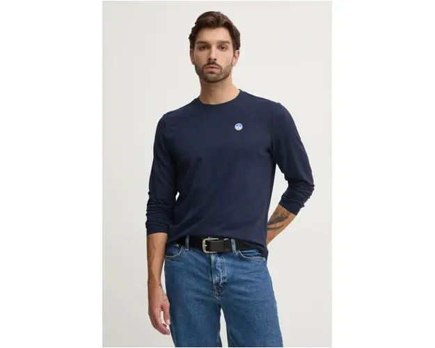 North Sails longsleeve din bumbac culoarea albastru marin, neted
