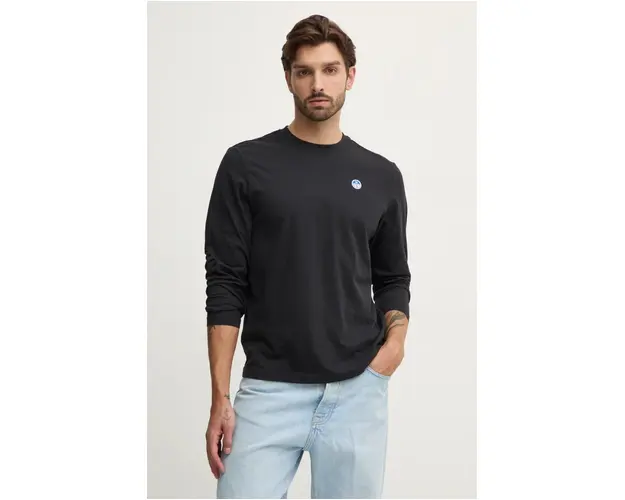 North Sails longsleeve din bumbac culoarea negru, neted