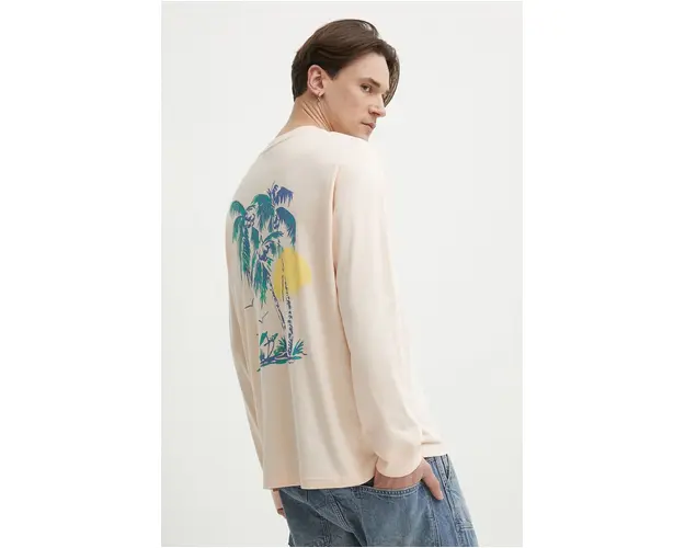 Levi's longsleeve din bumbac culoarea portocaliu, cu imprimeu