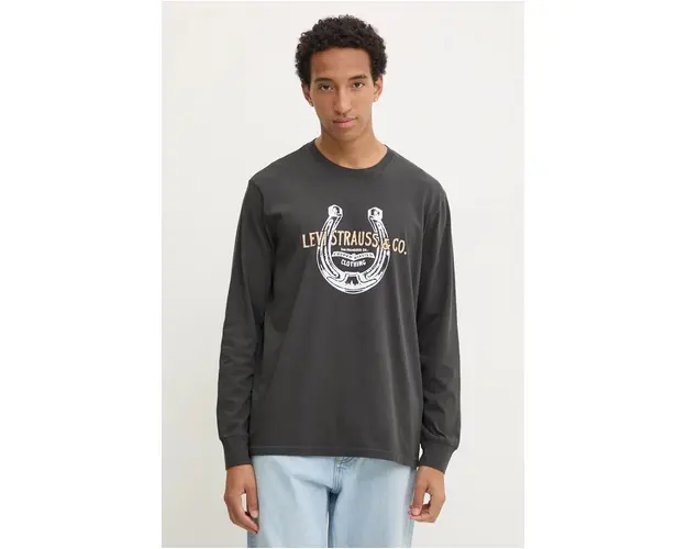 Levi's longsleeve din bumbac culoarea gri, cu imprimeu