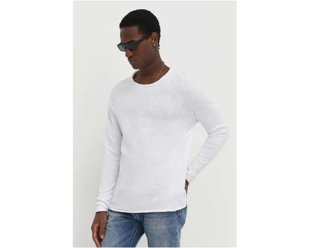 American Vintage longsleeve din bumbac culoarea alb, neted