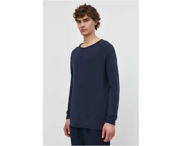 American Vintage longsleeve din bumbac culoarea alb, neted