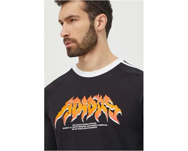 adidas Originals longsleeve din bumbac Flames culoarea negru, cu imprimeu, IS0206