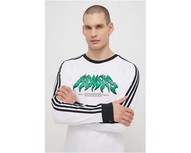 adidas Originals longsleeve din bumbac Flames culoarea alb, cu imprimeu, IS2917