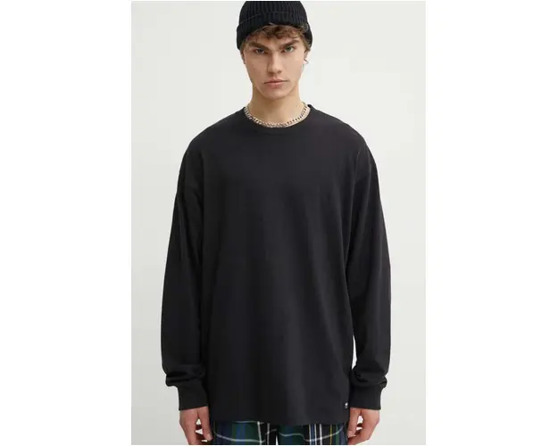Vans longsleeve din bumbac culoarea negru, neted