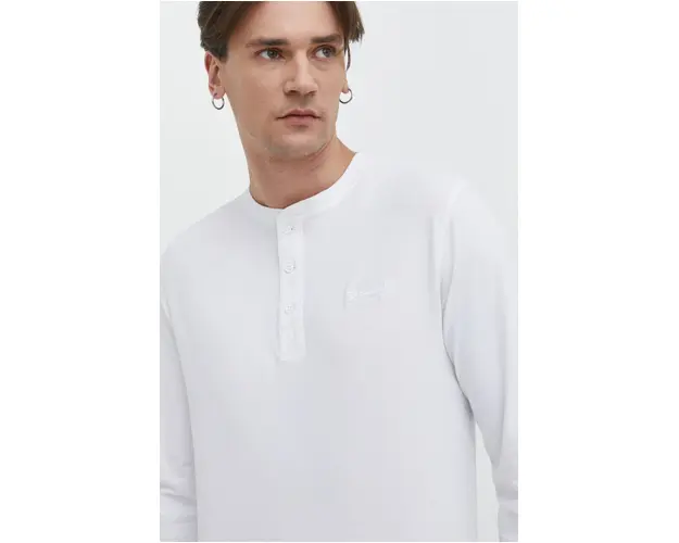 Superdry longsleeve din bumbac culoarea alb, neted