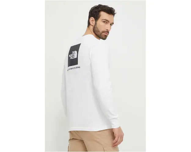 The North Face longsleeve din bumbac M L/S Redbox Tee culoarea bej, cu imprimeu, NF0A87NNFN41