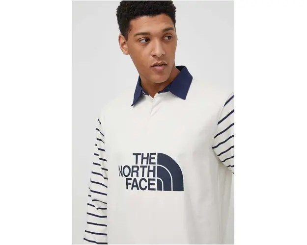 The North Face longsleeve din bumbac culoarea bej, cu imprimeu