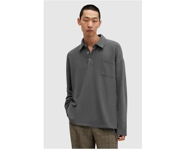 AllSaints longsleeve ERIS barbati, culoarea gri, neted