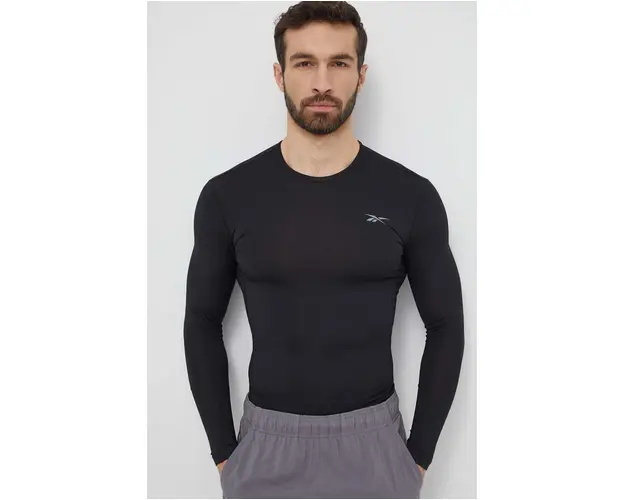 Reebok maneca lunga de antrenament culoarea negru, neted, 100070385