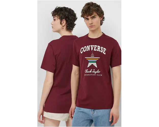 Converse tricou din bumbac culoarea bordo, cu imprimeu
