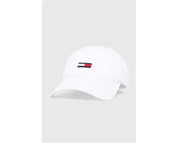 Tommy Jeans sapca de baseball din bumbac culoarea alb, cu imprimeu, AW0AW15842