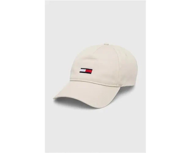 Tommy Jeans sapca de baseball din bumbac culoarea bej, cu imprimeu, AW0AW15842