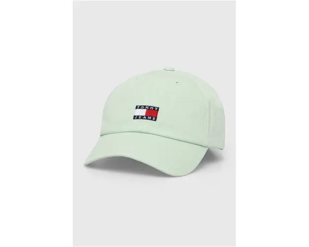 Tommy Jeans sapca de baseball din bumbac culoarea verde, cu imprimeu AW0AW15848