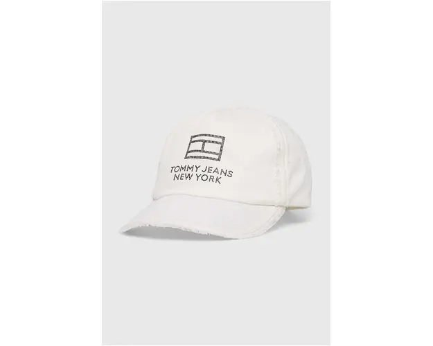 Tommy Jeans sapca de baseball din bumbac culoarea alb, cu imprimeu AW0AW15851