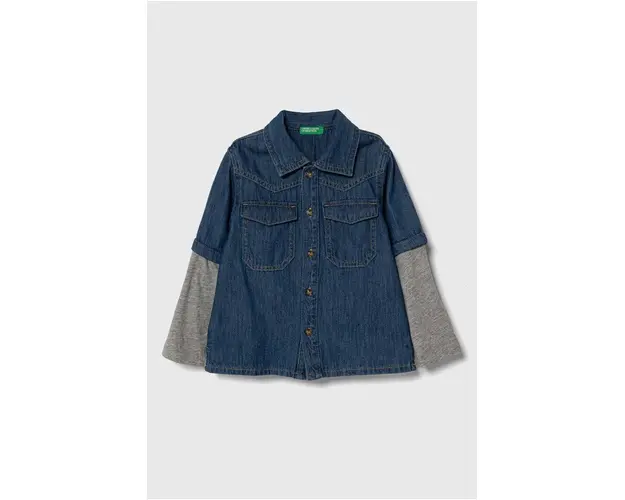United Colors of Benetton camasa din denim pentru copii culoarea albastru marin