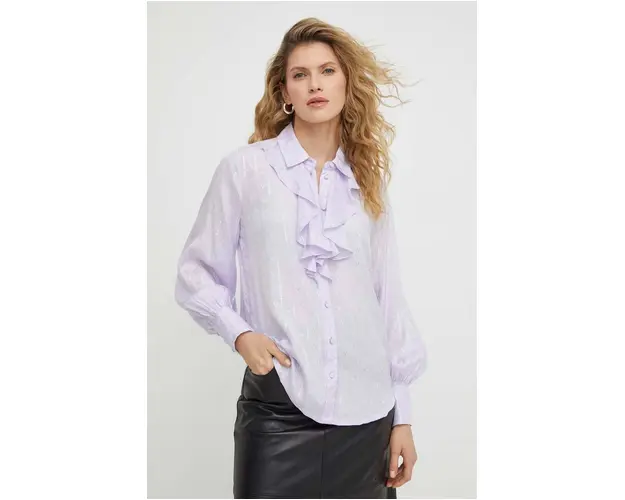 Bruuns Bazaar camasa femei, culoarea violet, cu guler clasic, regular
