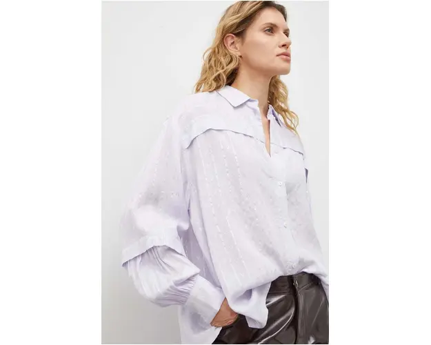 Bruuns Bazaar camasa femei, culoarea violet, cu guler clasic, relaxed