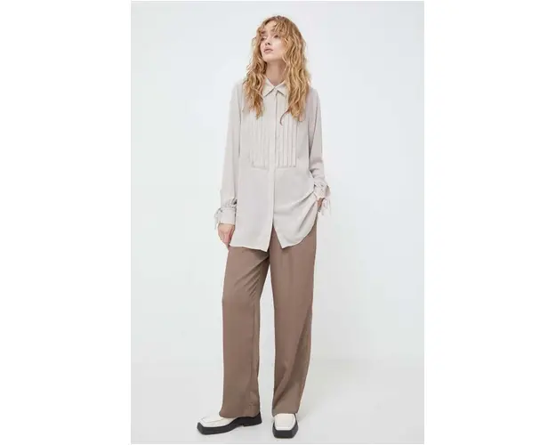 Bruuns Bazaar camasa femei, culoarea bej, cu guler clasic, regular