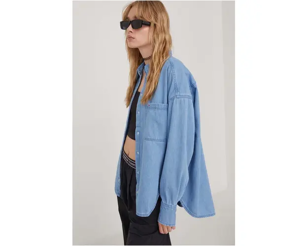 Tommy Jeans camasa femei, cu guler clasic, relaxed DW0DW17355