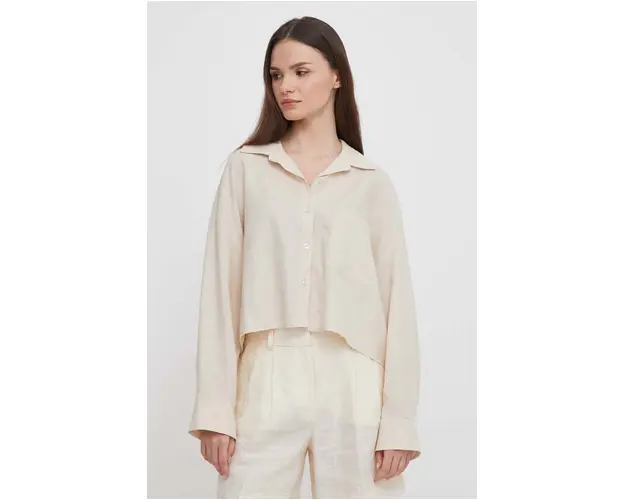 Dkny camasa de in culoarea bej, cu guler clasic, relaxed, DJ4W2008