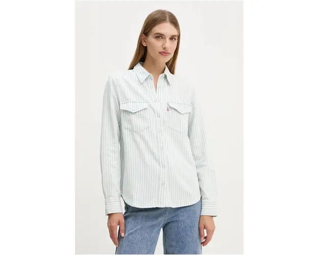 Levi's camasa jeans femei, culoarea alb, cu guler clasic, regular