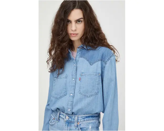 Levi's camasa jeans femei, cu guler clasic, regular
