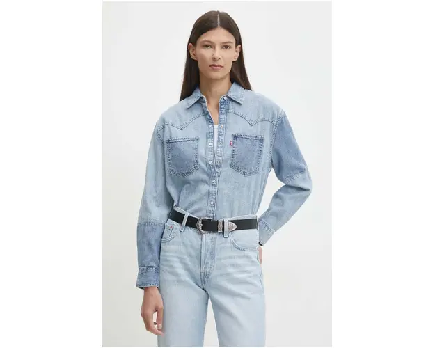 Levi's camasa jeans femei, cu guler clasic, regular