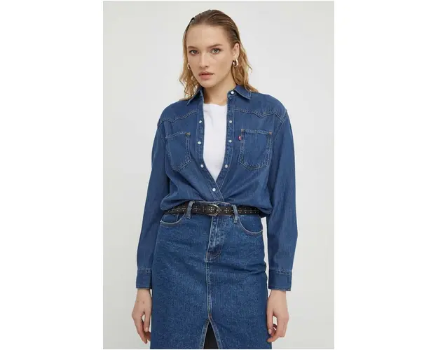 Levi's camasa jeans femei, cu guler clasic, regular