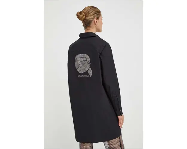 Karl Lagerfeld camasa din bumbac femei, culoarea negru, cu guler clasic, relaxed