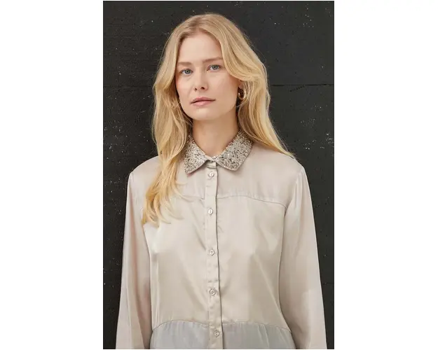 Bruuns Bazaar camasa femei, culoarea bej, cu guler clasic, regular