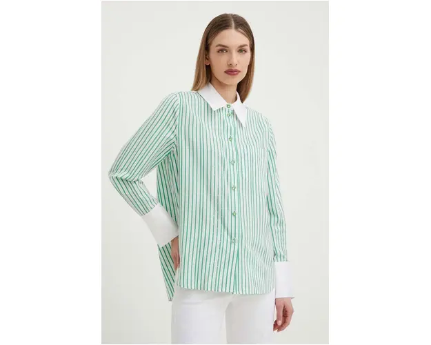 Custommade camasa din amestec de matase culoarea alb, cu guler clasic, relaxed