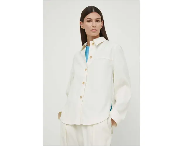 Samsoe Samsoe camasa ESMEL femei, culoarea bej, cu guler clasic, regular, F23300164