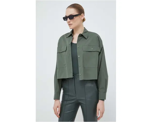 Weekend Max Mara camasa din bumbac femei, culoarea verde, cu guler clasic, relaxed 2415110000000