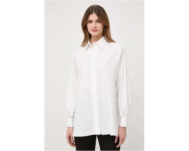Weekend Max Mara camasa din bumbac femei, culoarea alb, cu guler clasic, regular 2415110000000