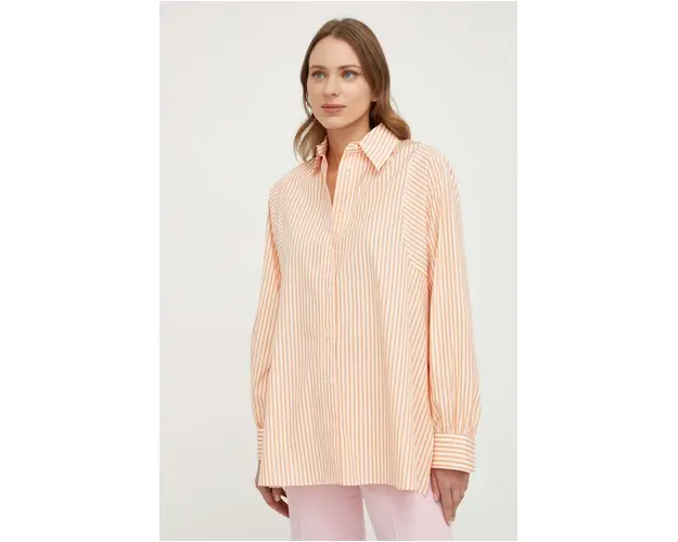 Weekend Max Mara camasa din bumbac femei, culoarea portocaliu, cu guler clasic, regular 2415110000000