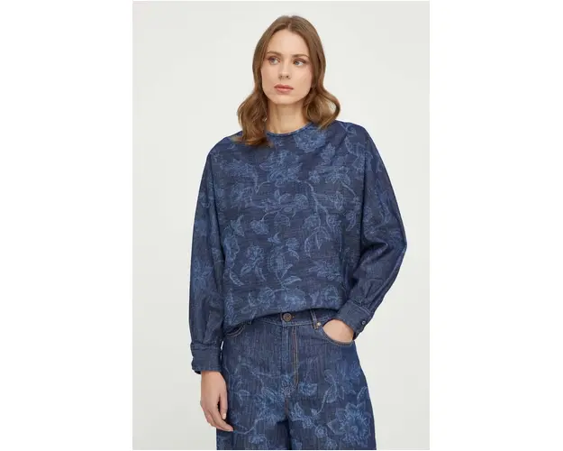 Weekend Max Mara bluza subtire de blugi femei, culoarea bleumarin, cu model 2415110000000
