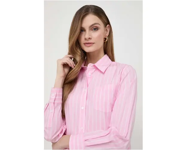 Weekend Max Mara camasa din bumbac femei, culoarea roz, cu guler clasic, regular 2415110000000
