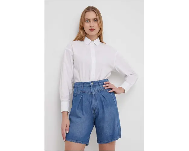 Pepe Jeans camasa din bumbac femei, culoarea alb, cu guler clasic, relaxed