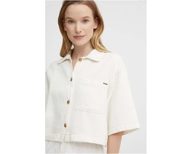Pepe Jeans camasa din bumbac ELLE ECRU femei, culoarea bej, cu guler clasic, relaxed, PL304844