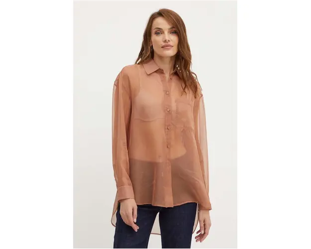 MAX&Co. camasa femei, culoarea maro, cu guler clasic, relaxed, 2416111041200