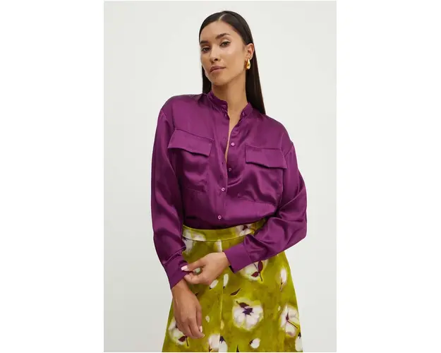 MAX&Co. camasa de matase culoarea violet, cu guler stand-up, relaxed, 2416111052200