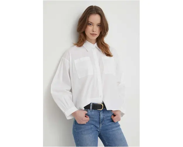 United Colors of Benetton camasa femei, culoarea alb, cu guler clasic, relaxed