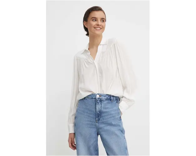 United Colors of Benetton camasa femei, culoarea bej, cu guler clasic, relaxed