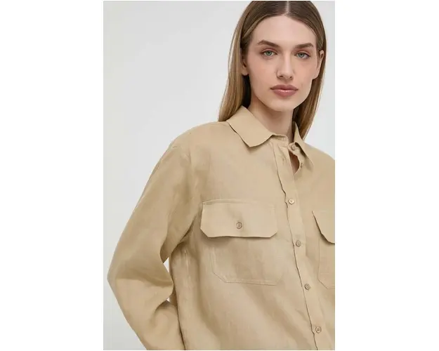 Weekend Max Mara camasa de in culoarea bej, cu guler clasic, relaxed 2415110000000